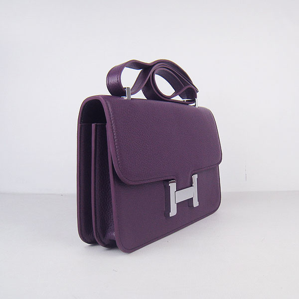 7A Hermes Constance Togo Leather Single Bag Purple Silver Hardware H020